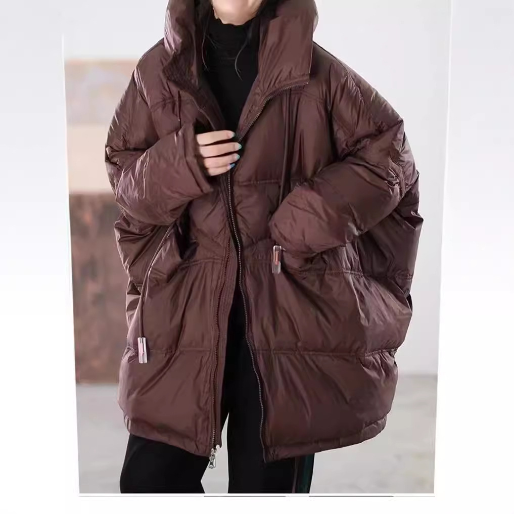 Mid-length down jacket for women with hood