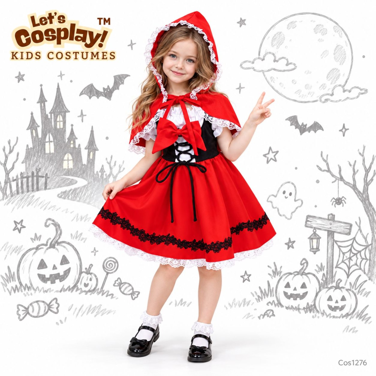 萬聖節小紅帽主題兒童角色扮演服 90–160碼 Little Red Riding Hood Kids Costume｜COS1276