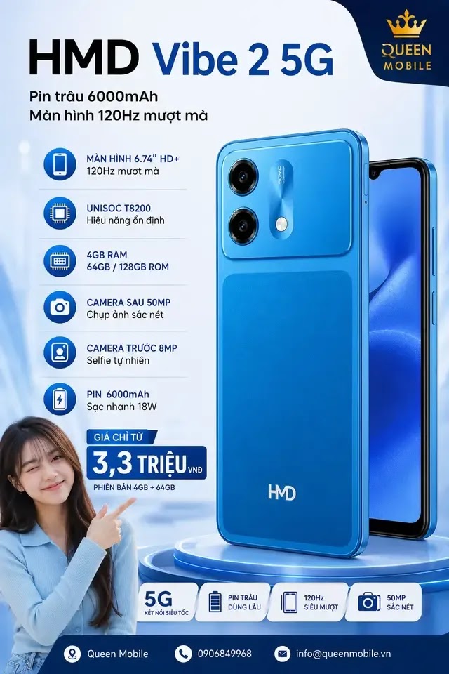 HMD Vibe 2 5G lộ diện với pin 6000mAh, màn hình 120Hz và giá cực mềm 🌿🤔 #HMDVibe2 #HMDVibe25G #HMDSmartphone #Android 