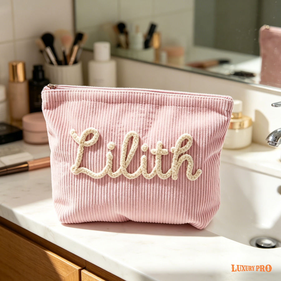 Hand Embroidered Corduroy Makeup Bag