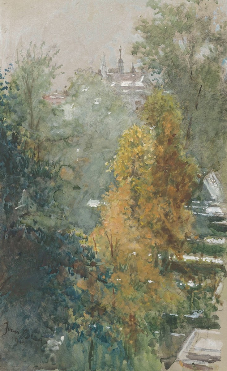 Uitzicht op bomen en gebouwen 1919
