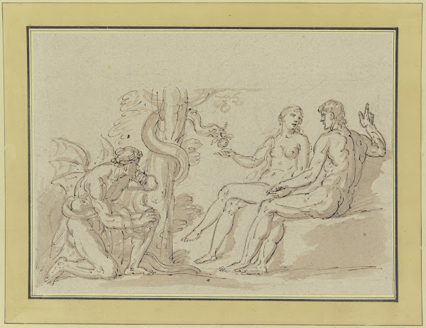 Der Sündenfall am Baum der Erkenntnis kauert ein Dämon