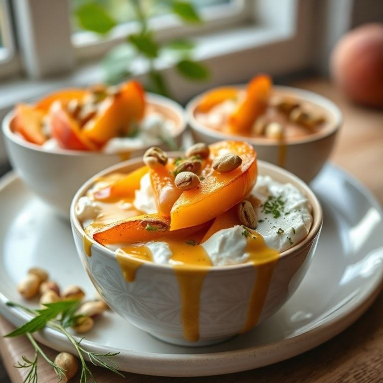 Peach Cottage Cheese Bowls with Pistachios Recipe – Easy Fresh Summer Breakfast finished
