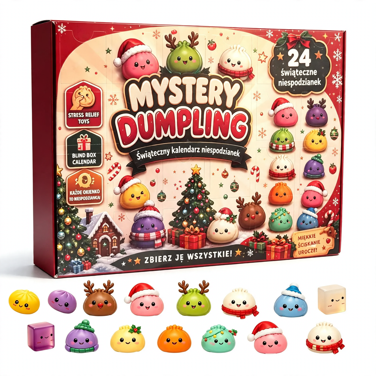 Weihnachts-Adventskalender mit 24 Quetschfiguren