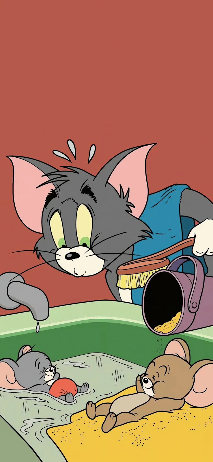 Tom And Jerry Bath Time - Cartoon Illustration 2K iPhone Wallpaper (1572x3408)
