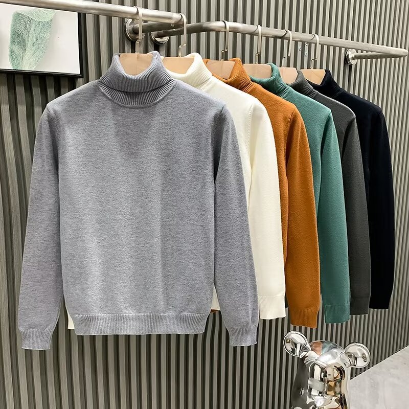 Men's knit sweater with high collar, warm and casual