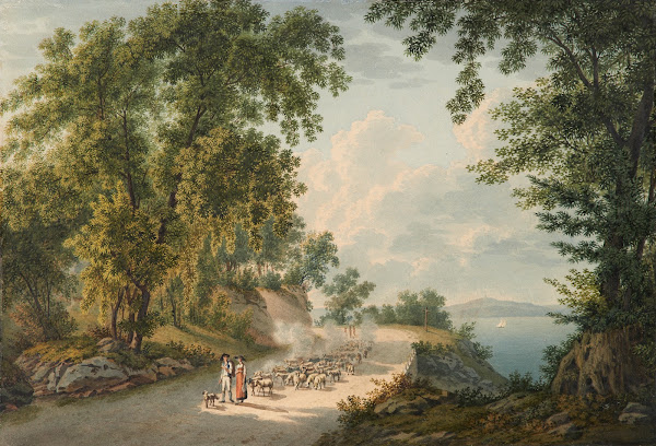 Uferlandschaft mit See und Schafherde 1915 1945