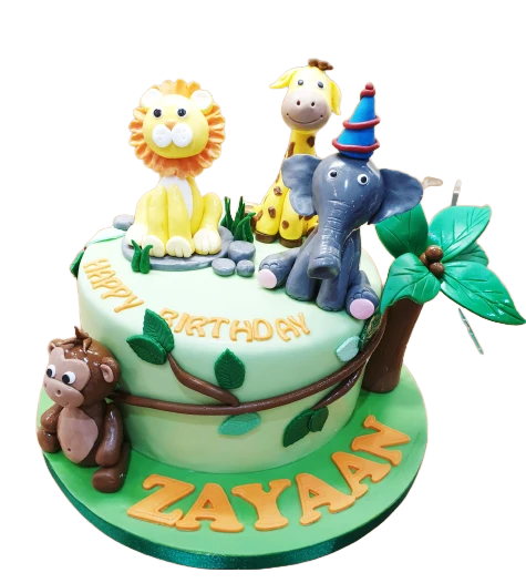 Jungle Animals Themed Birthday Cake CB-NC450