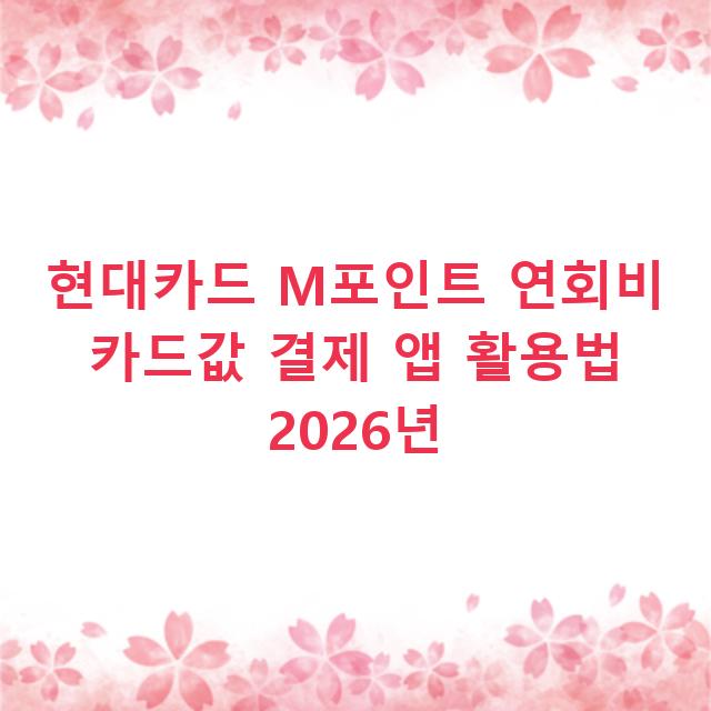 현대카드 M포인트 연회비 카드값 결제 앱 활용법 2026년