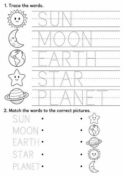 Solar System Trace and Match Worksheet