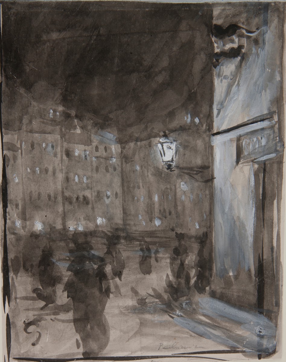 Old Town Market Square in Warsaw at night study of the motif for the oil paintin