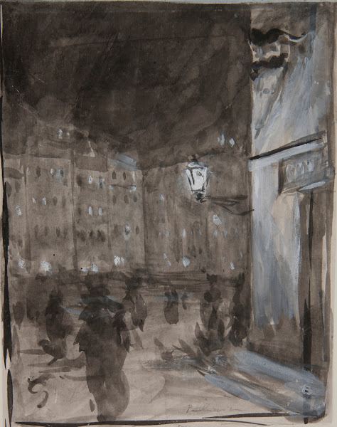 Old Town Market Square in Warsaw at night study of the motif for the oil paintin