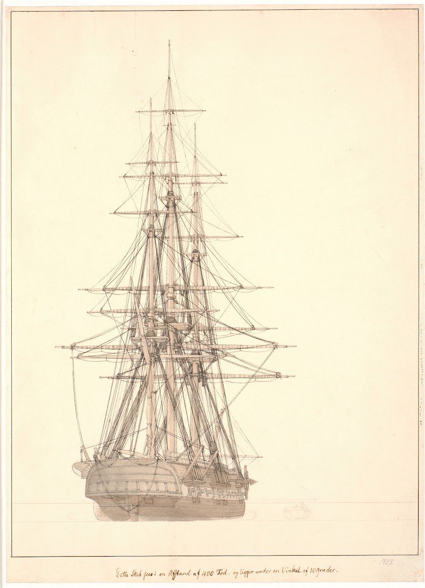 En fregat set agterfra 1828