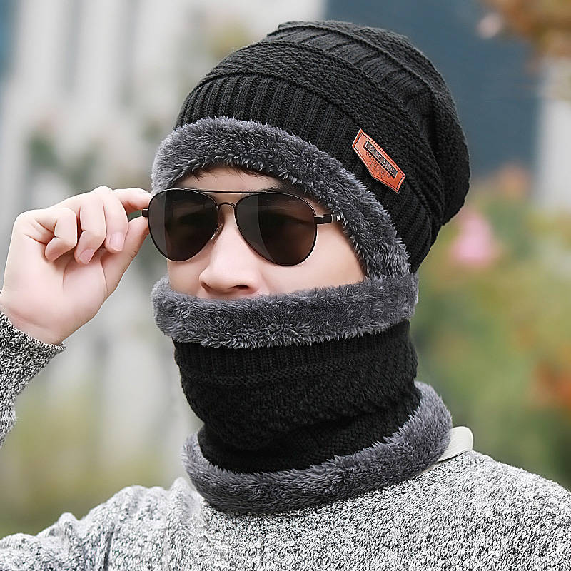 Winter Set: Lined knitted hat with ear protection and scarf
