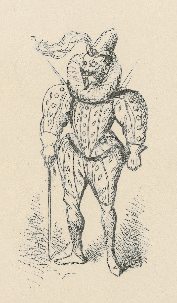 Full length view of man in Elizabethan costume