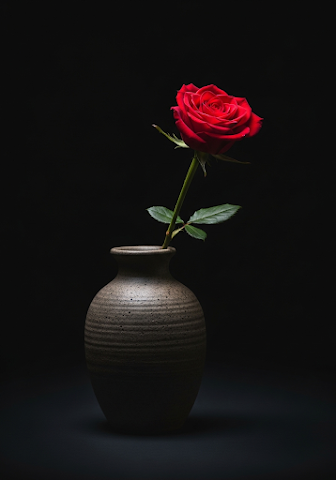 Dramatic Red Rose in Vase
