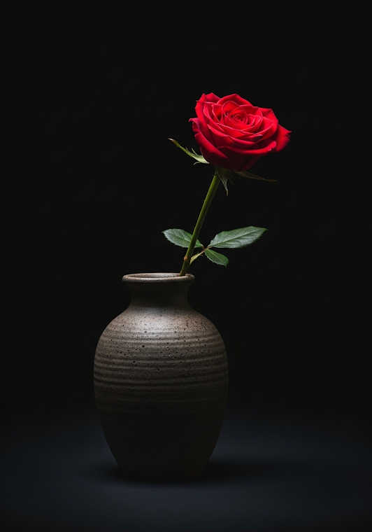 Dramatic Red Rose in Vase
