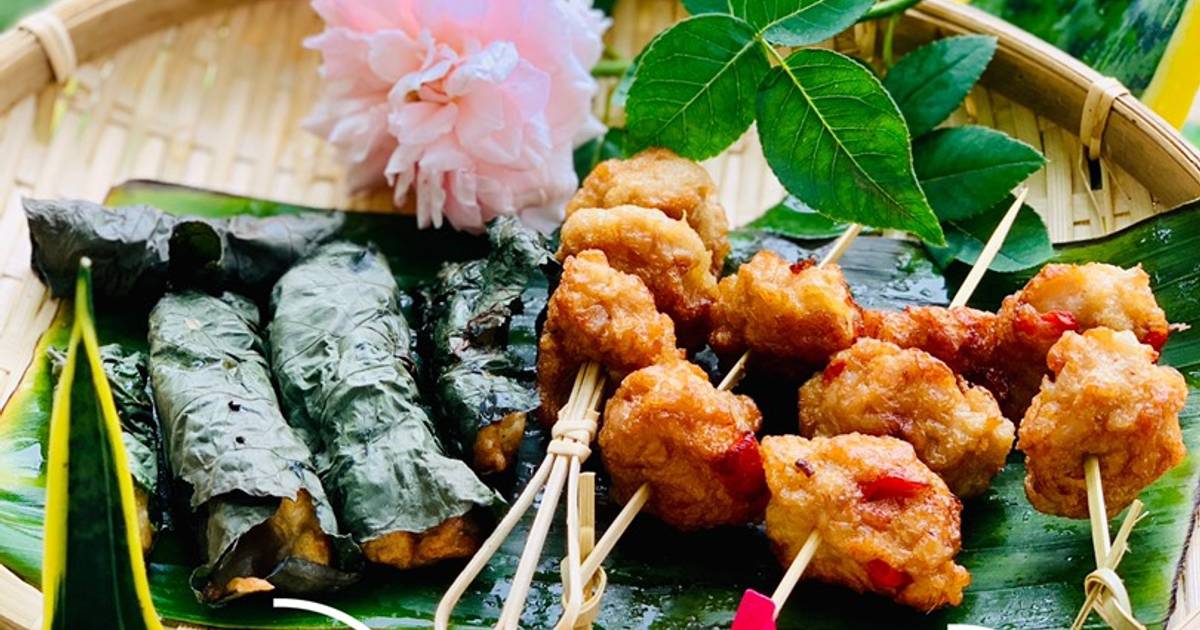 Chả cá thác lát chiên- chả cá cuộn lá lốt nướng