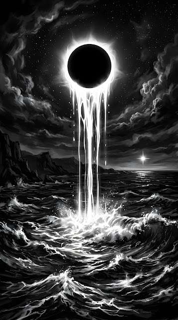 Glowing Celestial Ring Dripping Light Over a Dark Night Ocean - Free mobile Wallpaper