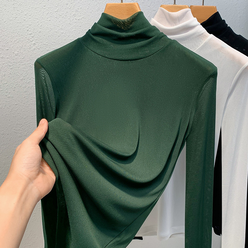 Ladies Turtleneck Top, Mesh Fabric, Lined