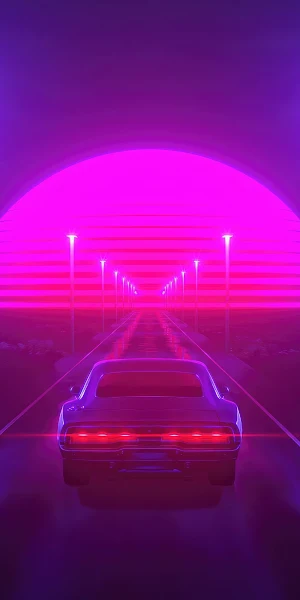 Retrowave, Synthwave, Car, Neon, Tunnel 4K Wallpaper Background