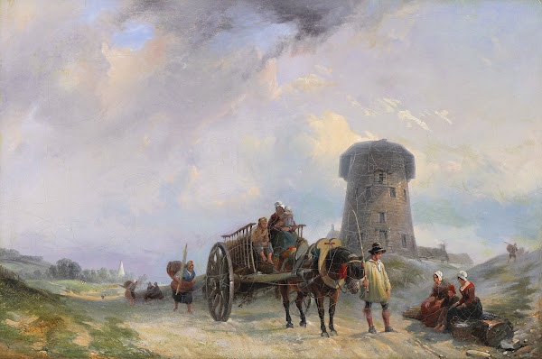 Fisherfolk On A Coastal Path By A Jersey Round Tower