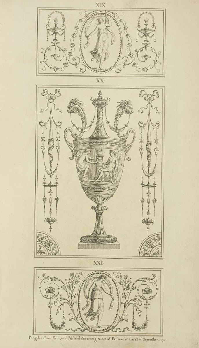 Central design of an urn one angel approaching another 1777   1784