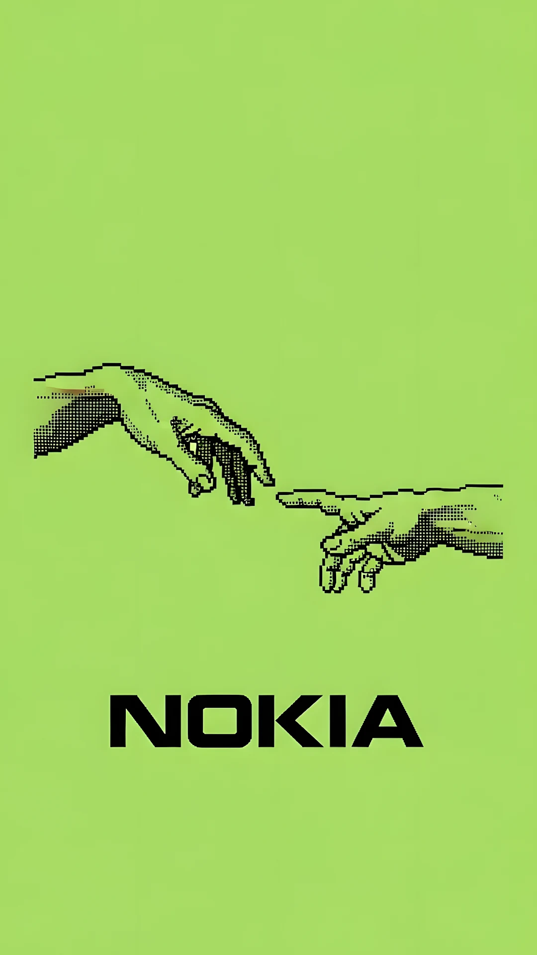 Pixel Art Creation of Adam Hands on Neon Green - Free 4K mobile Wallpaper