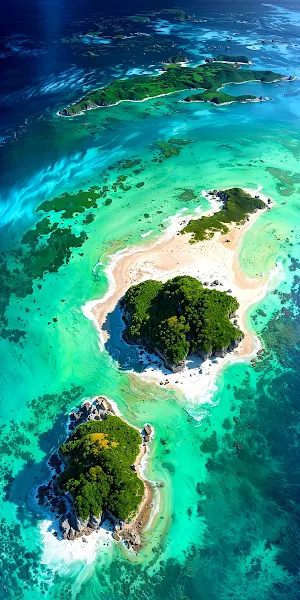 Tropical Islands, Aerial View, Turquoise Water, Coastal Scenery 4K iPhone Wallpaper Background
