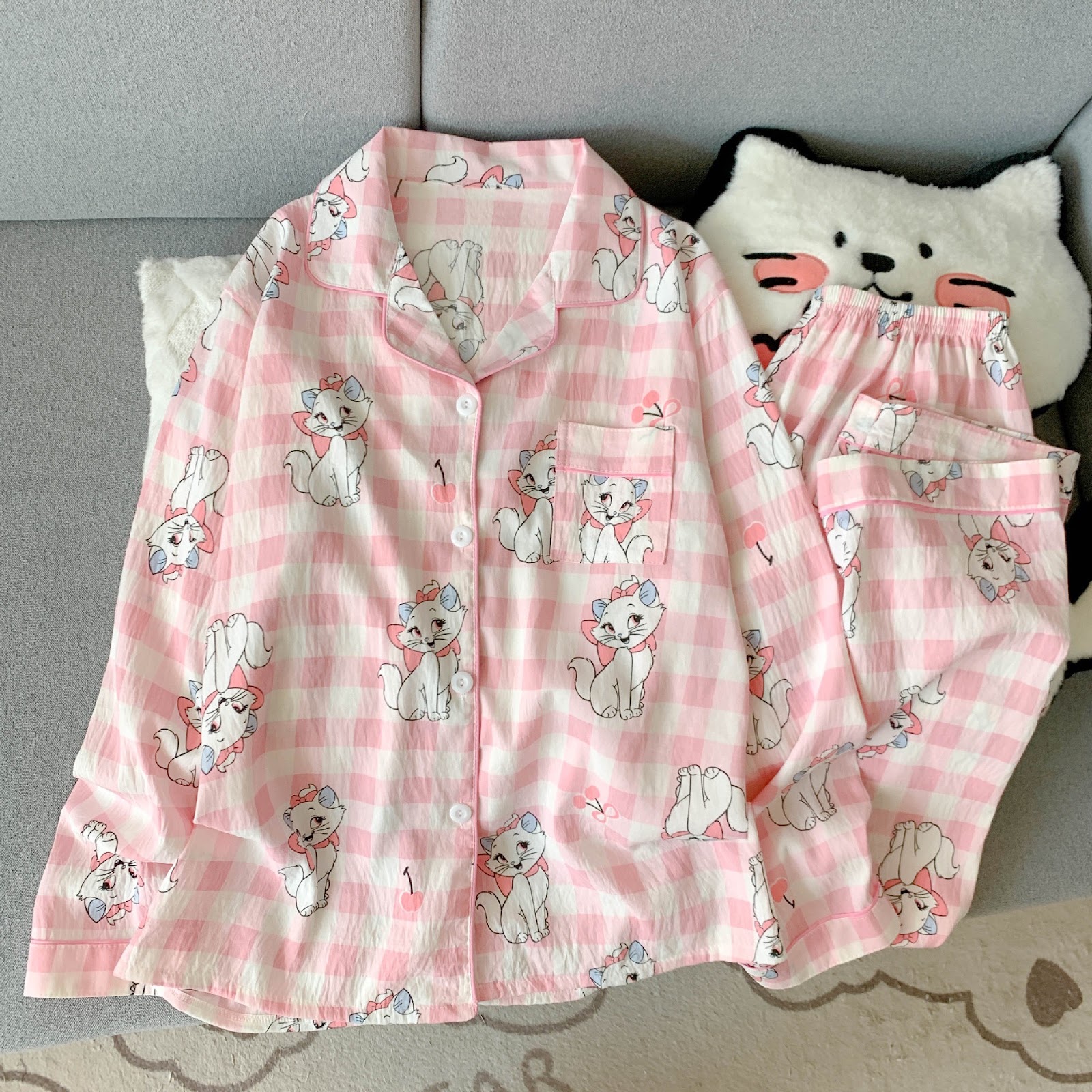 Women's Pajama Set, long-sleeved, with button placket, cartoon style