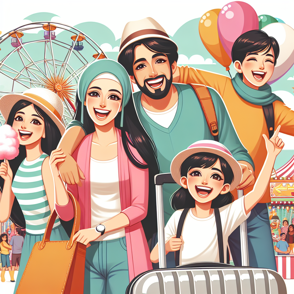 Ilustração de uma família se divertindo durante uma viagem juntos