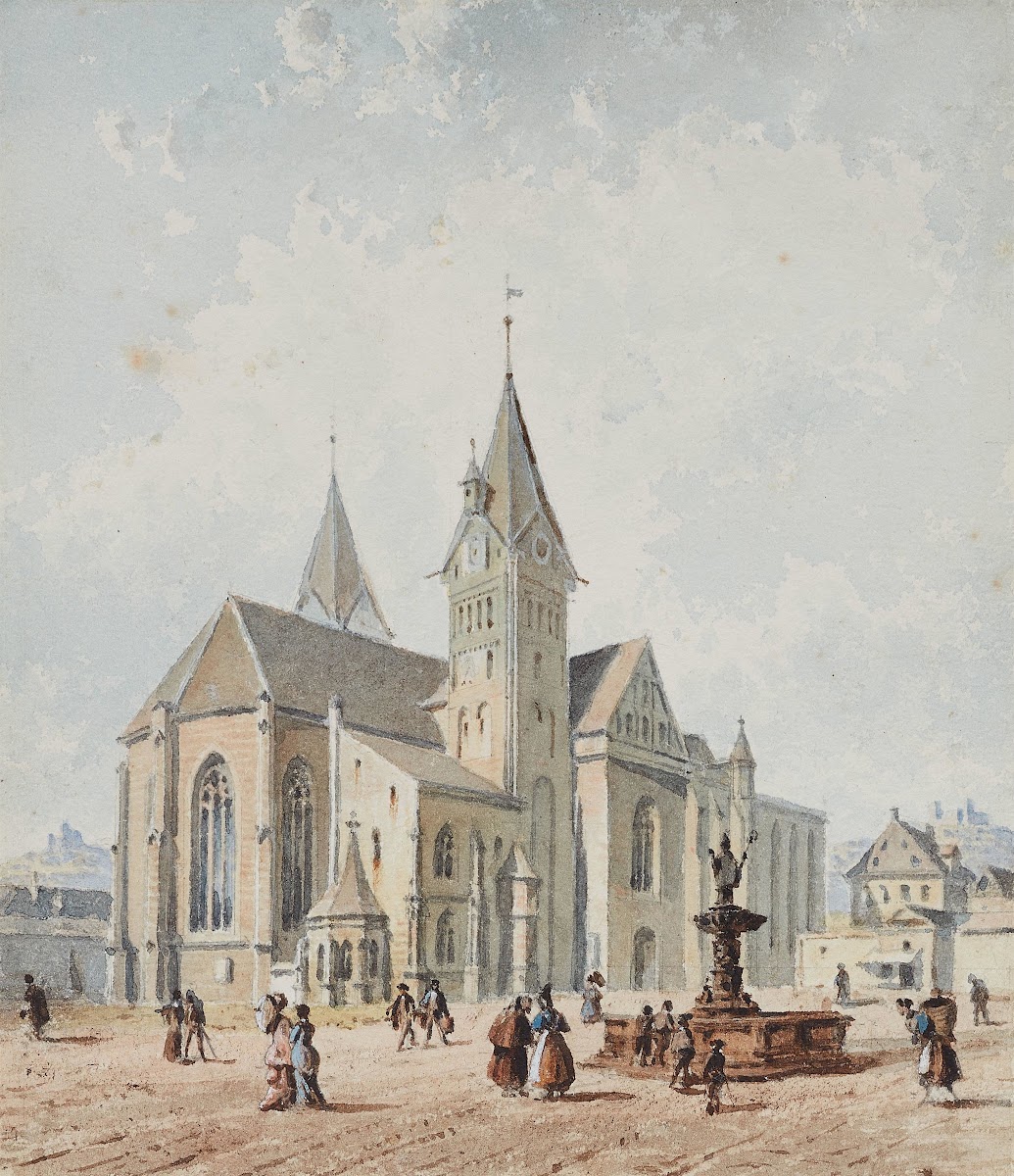 Domplatz in Eichstätt mit Brunnen und zahlreichen Figuren