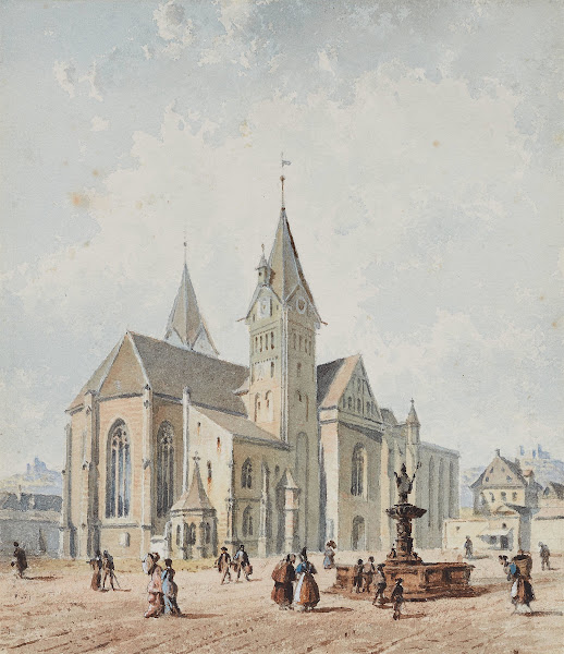Domplatz in Eichstätt mit Brunnen und zahlreichen Figuren