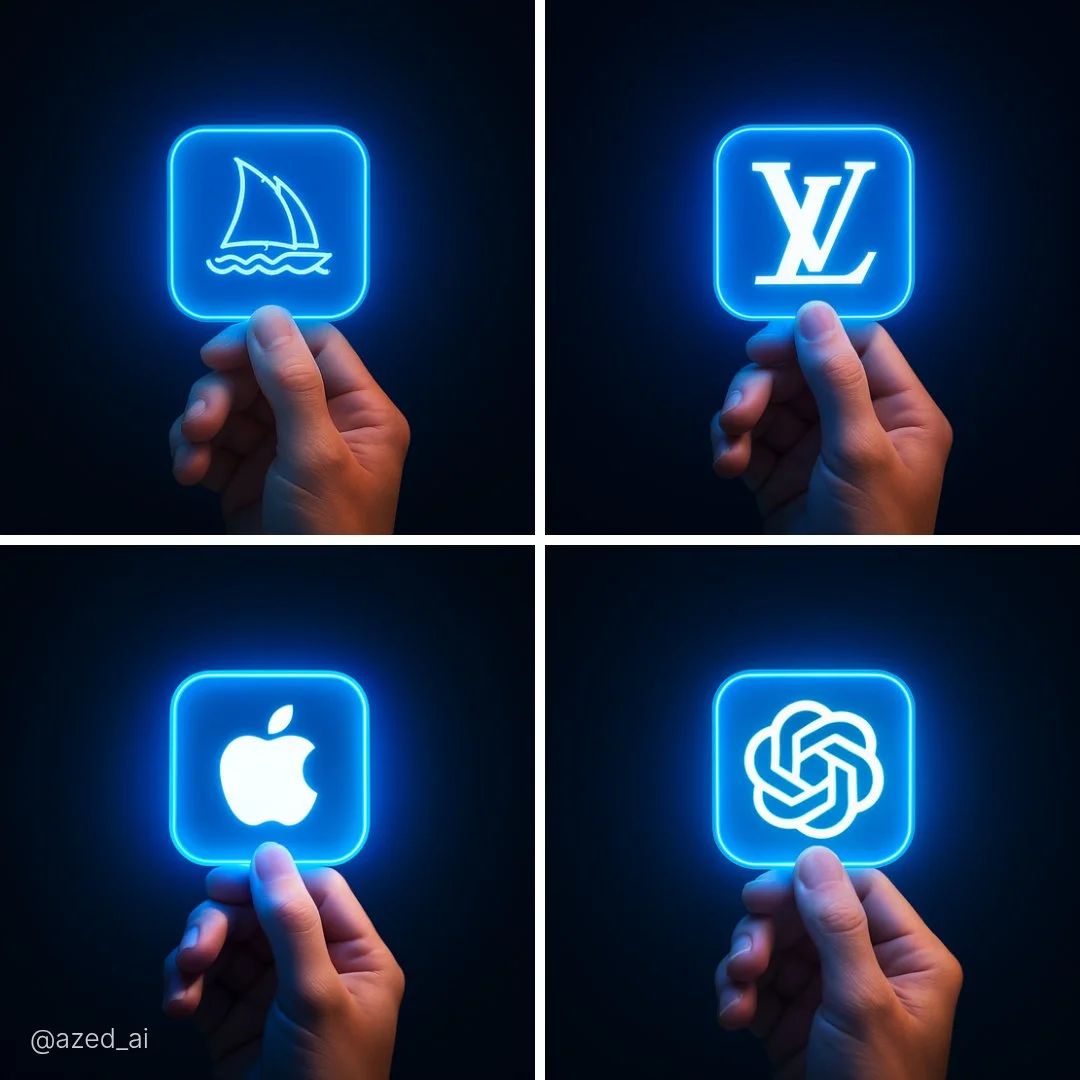 Una mano sostiene un icono azul brillante, con un aire tecnológico futurista.
