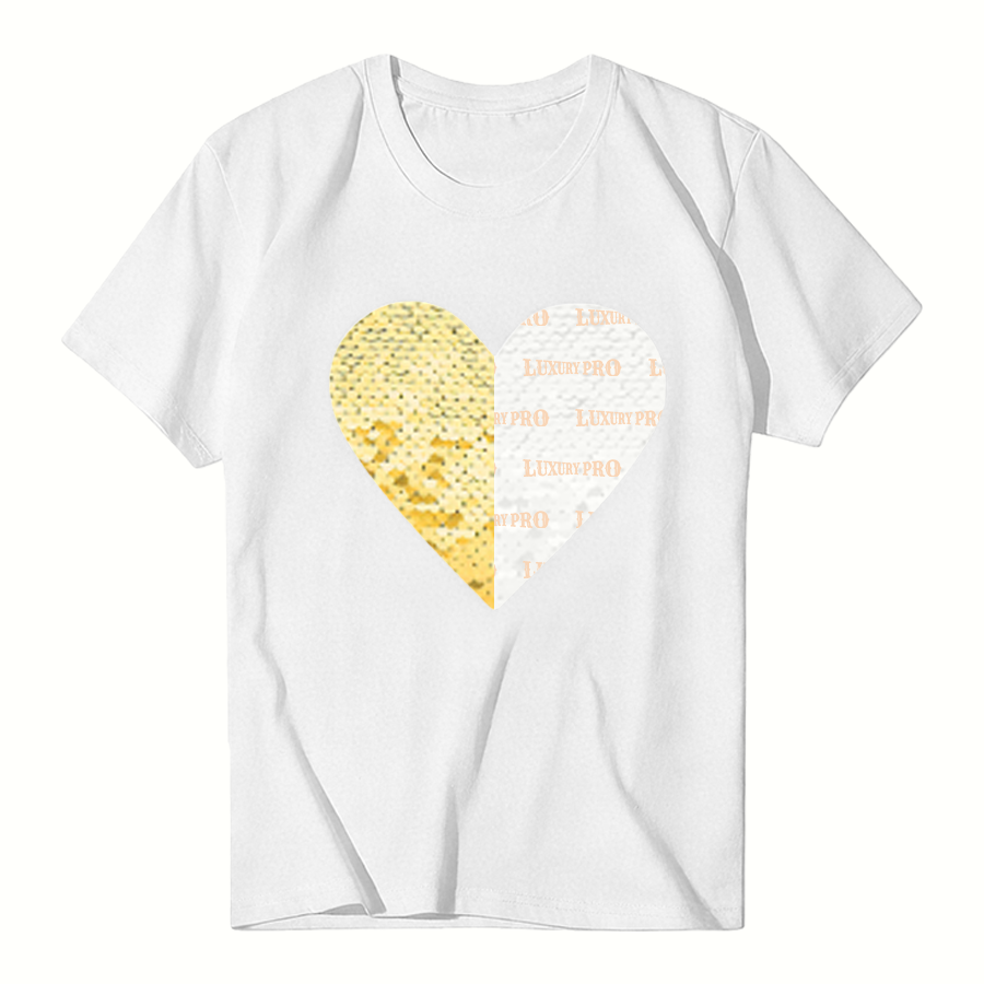 2D Glitter Heart Cotton T-Shirt
