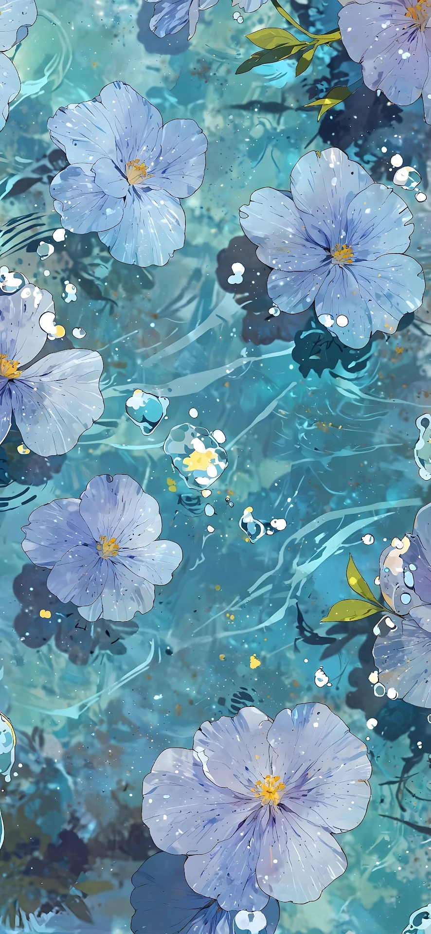 Blue Periwinkle Flowers Floating on Turquoise Water - Free 4K mobile Wallpaper