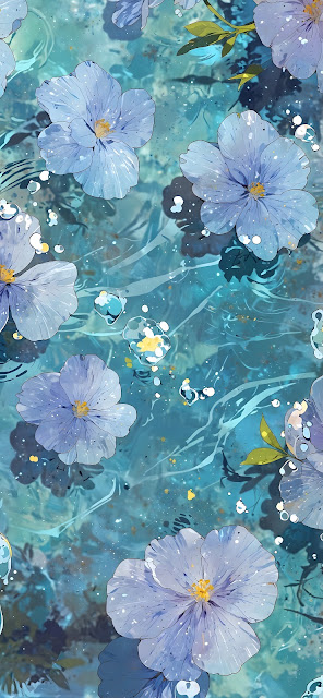 Blue Periwinkle Flowers Floating on Turquoise Water - Free mobile Wallpaper