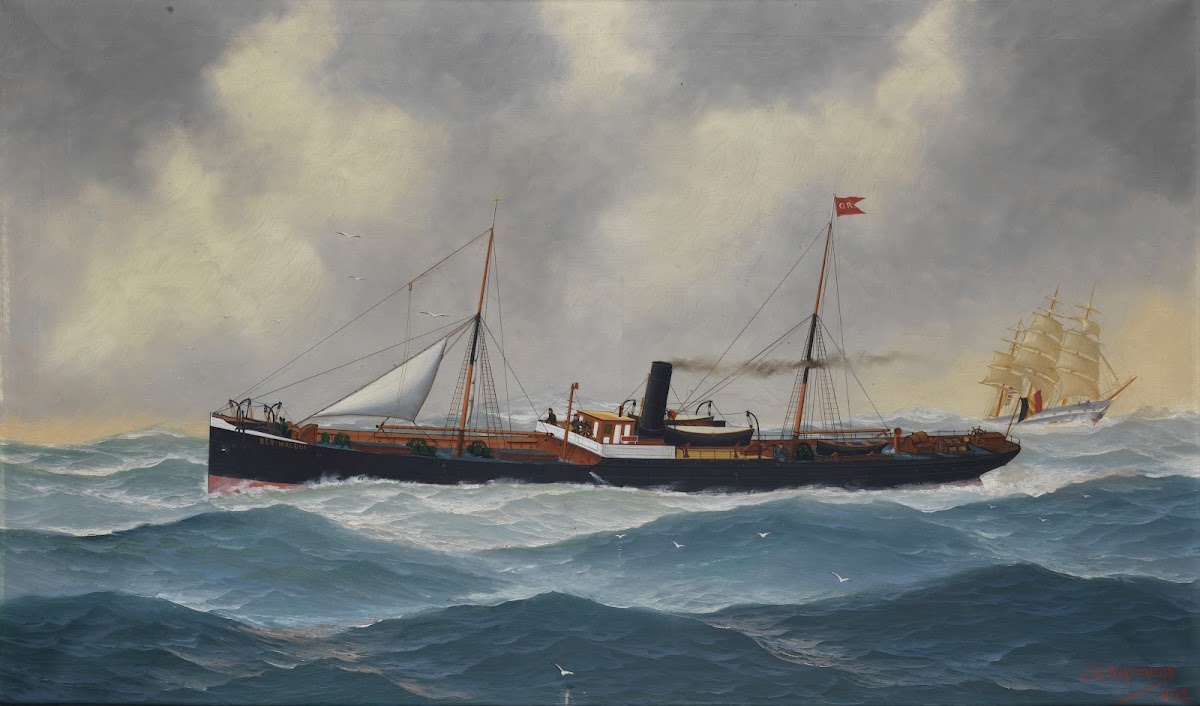 Het stoomschip Ben Macdui op woelige zee 1898