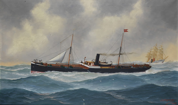 Het stoomschip Ben Macdui op woelige zee 1898