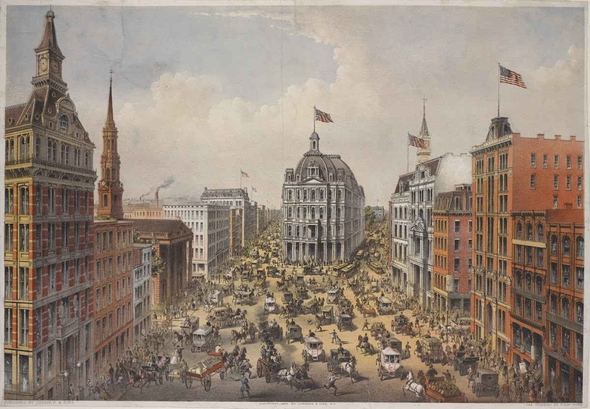 View of Broadway looking north from just below Fulton St St Pauls on the left po