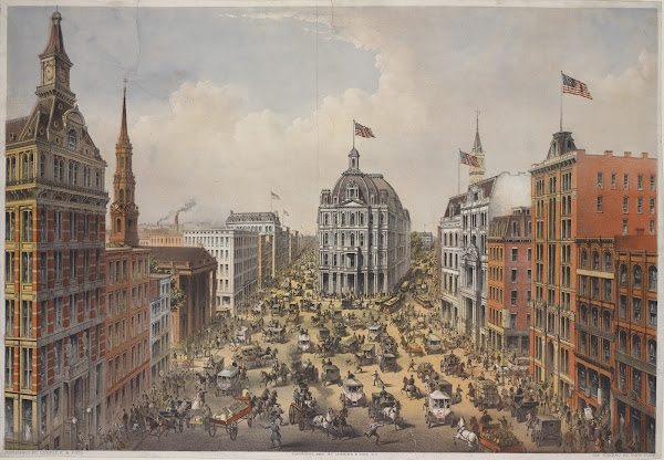 View of Broadway looking north from just below Fulton St St Pauls on the left po