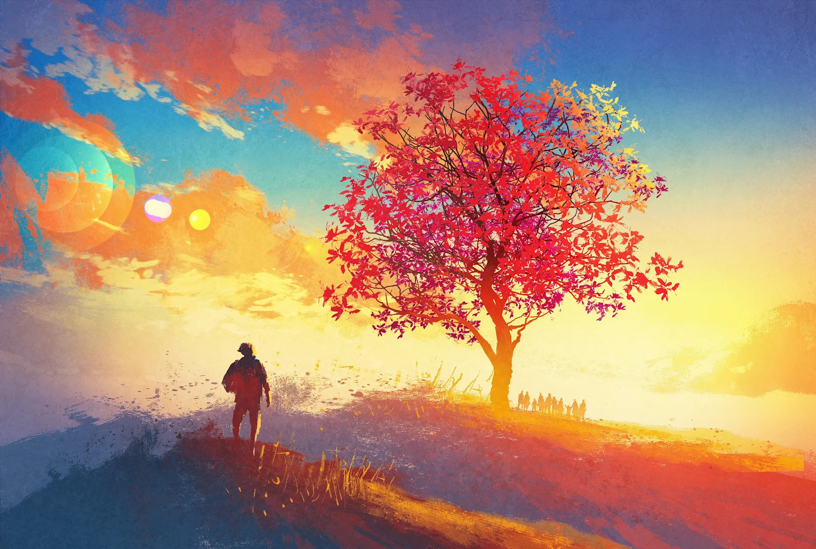 Fantasy Art, Scenic Landscape, Digital Painting, Autumn Tree 4K Wallpaper Background (4200x2828)