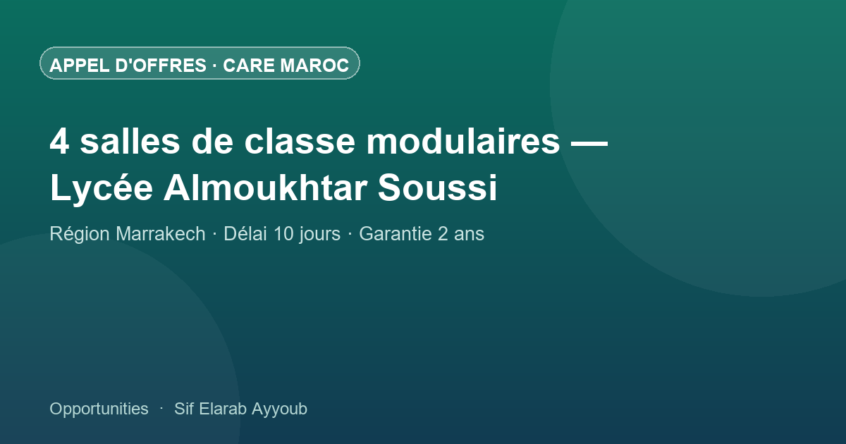CARE Maroc — 4 salles de classe modulaires Lycée Almoukhtar Soussi