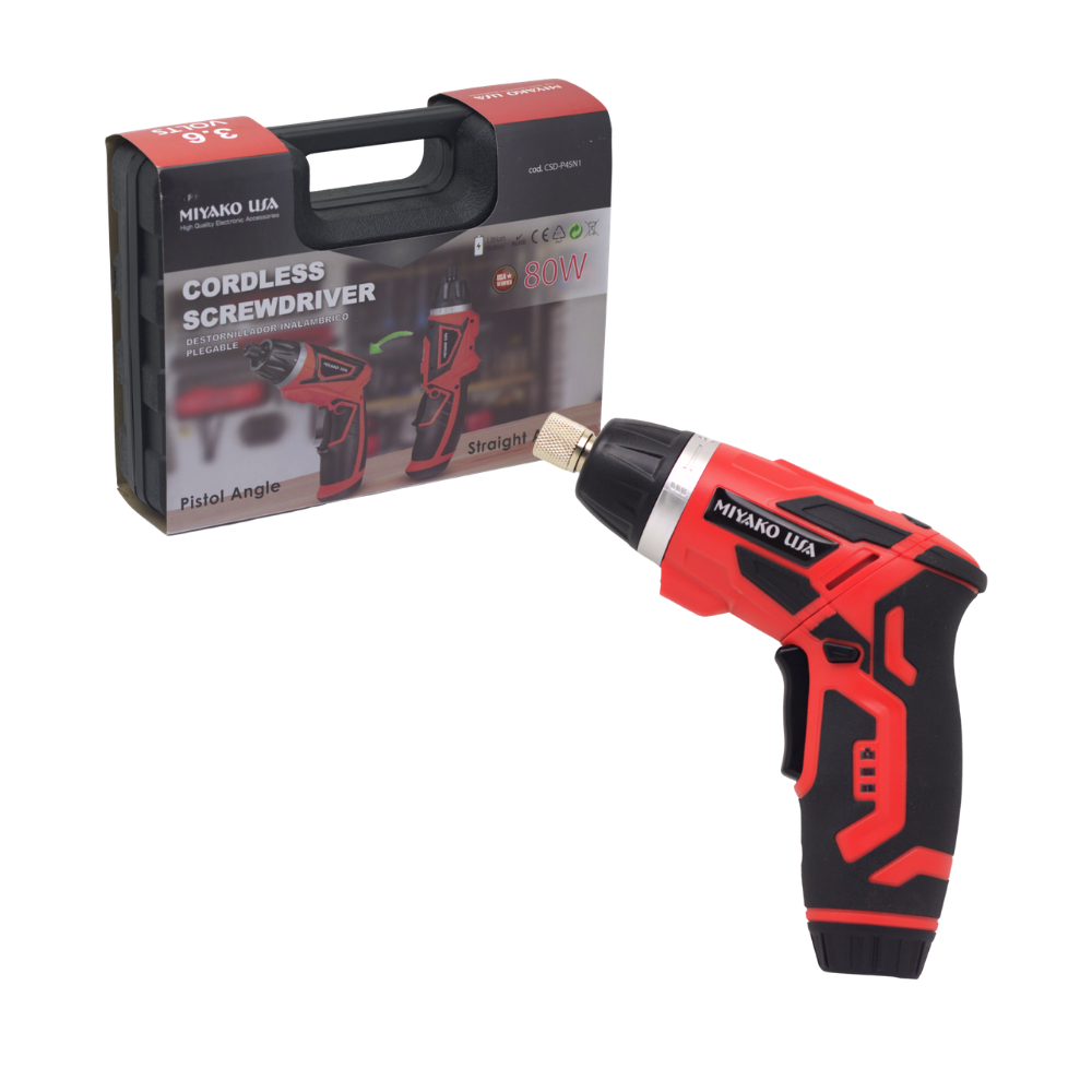 Destornillador Inalambrico Electrico 80W 45 En 1 Con Set Completo de Perilleros, Luz LED, Giro Reversible y Bateria Recargable para Reparaciones y Bricolaje Miyako USA CSD-P45N1