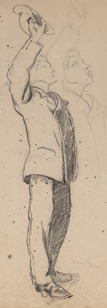 Standing Man Holding a Hat in His Raised Right Hand 1886