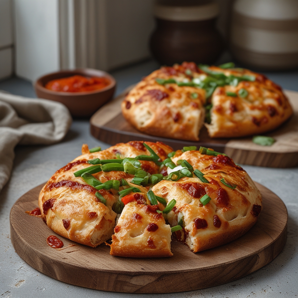 Fiery Chili Crunch & Scallion Pull-Apart Bread with Mozzarella Swirls