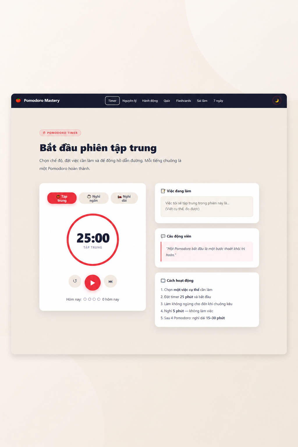 App POMODORO MASTERY – LÀM CHỦ TẬP TRUNG, QUẢN TRỊ THỜI GIAN HIỆU QUẢ