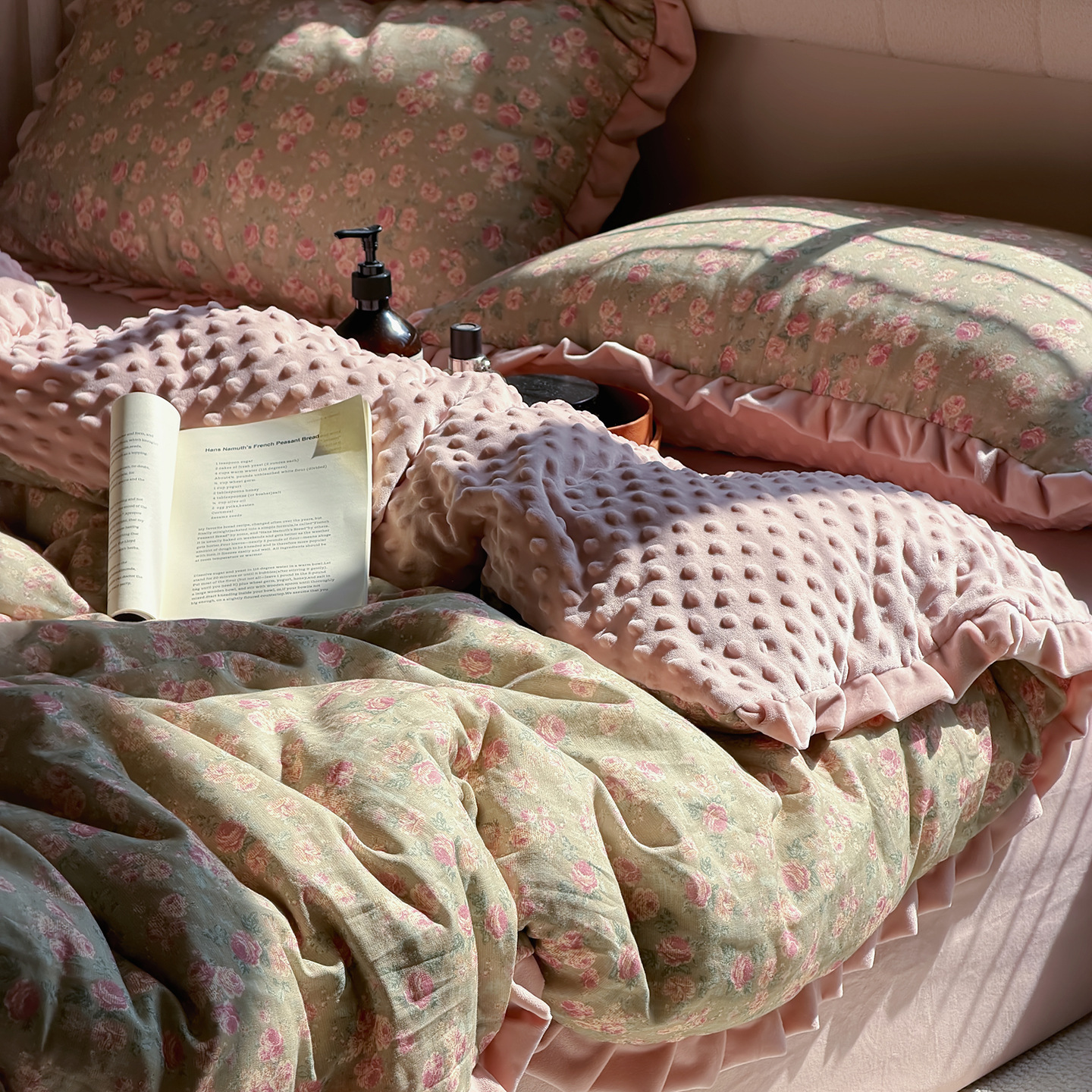 Winter bedding set, cotton gauze and plush, warming