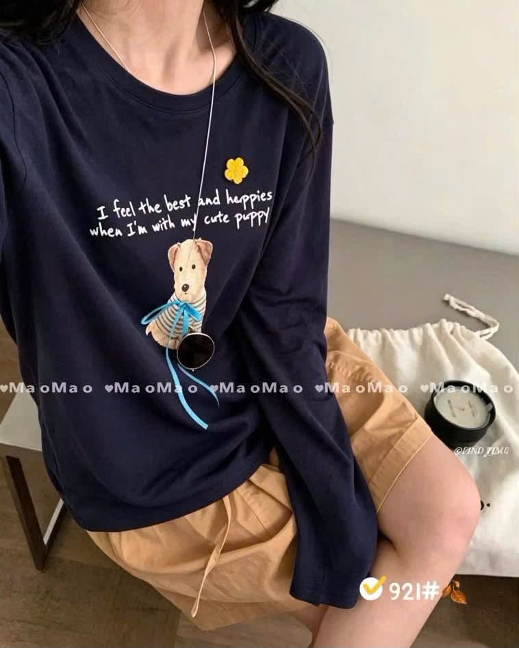 Áo thun dài tayin hình chú chó đính nơXONXEN SHOP 921 – Image 2
