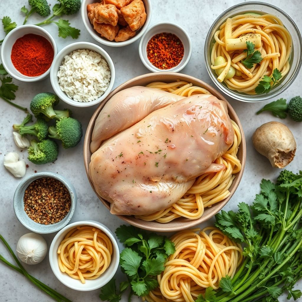 Ingredients for High Protein Rotisserie Chicken Broccoli Pasta – Quick One-Pot Dinner